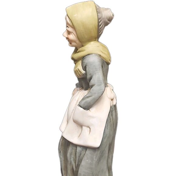 Vintage 12" Porcelain Old Woman Grandma Head Scarf Basket - Picture 7 of 13